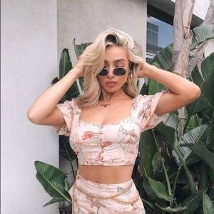 Linen blend safari puff sleeve crop top